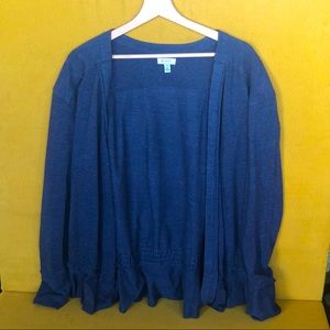 SUSINA Shabby Chic Sweater in Dark Blue/ Grey, Size Medium